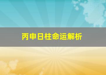 丙申日柱命运解析