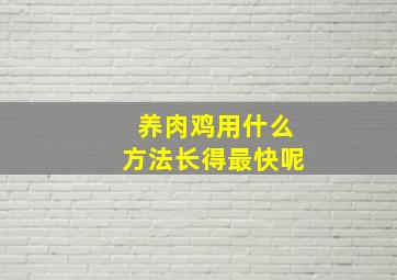 养肉鸡用什么方法长得最快呢