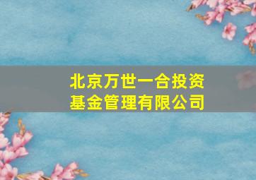 北京万世一合投资基金管理有限公司