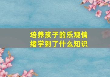 培养孩子的乐观情绪学到了什么知识