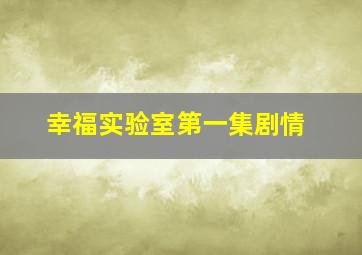 幸福实验室第一集剧情