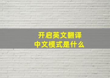 开启英文翻译中文模式是什么