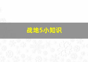 战地5小知识