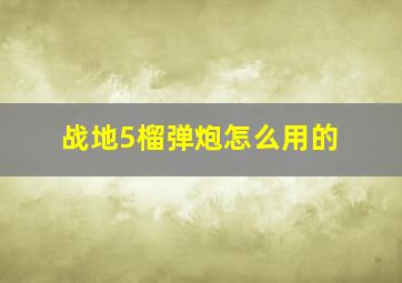 战地5榴弹炮怎么用的