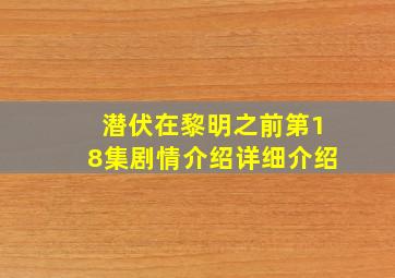 潜伏在黎明之前第18集剧情介绍详细介绍