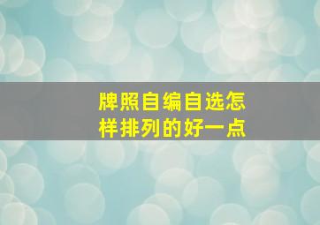 牌照自编自选怎样排列的好一点